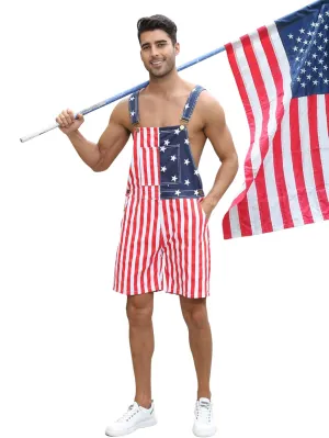 Mens Rompers American Flag Jumpsuits 4th of July Jean Overalls with Zipper Fly Bro Outfits