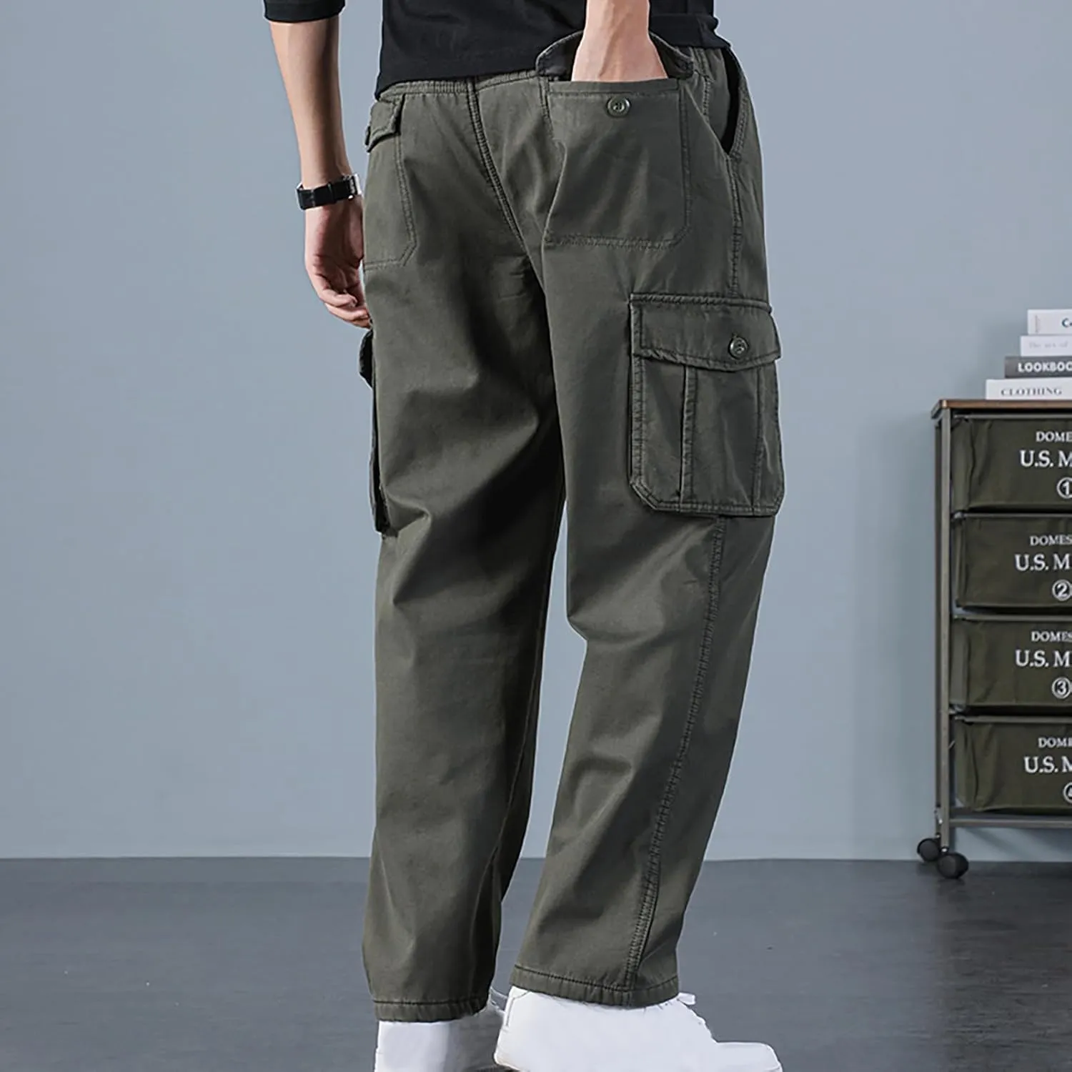Men's Sherpa Fleece Lined Cargo Pant Outdoor Casual Military Combat Work Ski Hiking Pants Thermal Hiking Pants Winter