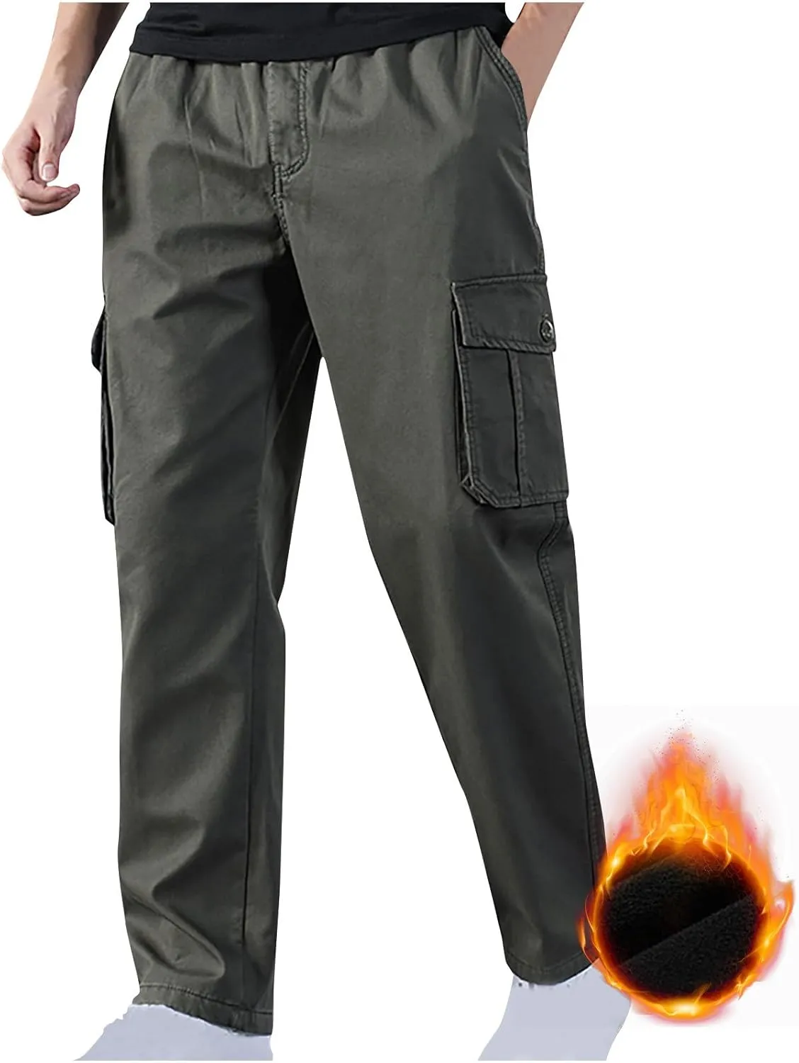 Men's Sherpa Fleece Lined Cargo Pant Outdoor Casual Military Combat Work Ski Hiking Pants Thermal Hiking Pants Winter
