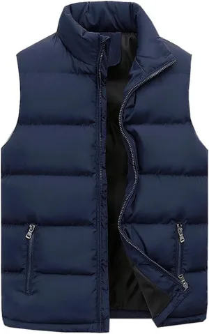 Men's Sleeveless Quilted Jacket Vest Thickened Stand Collar Vest Warm Padded Coat Cotton Outdoor Casual Vest