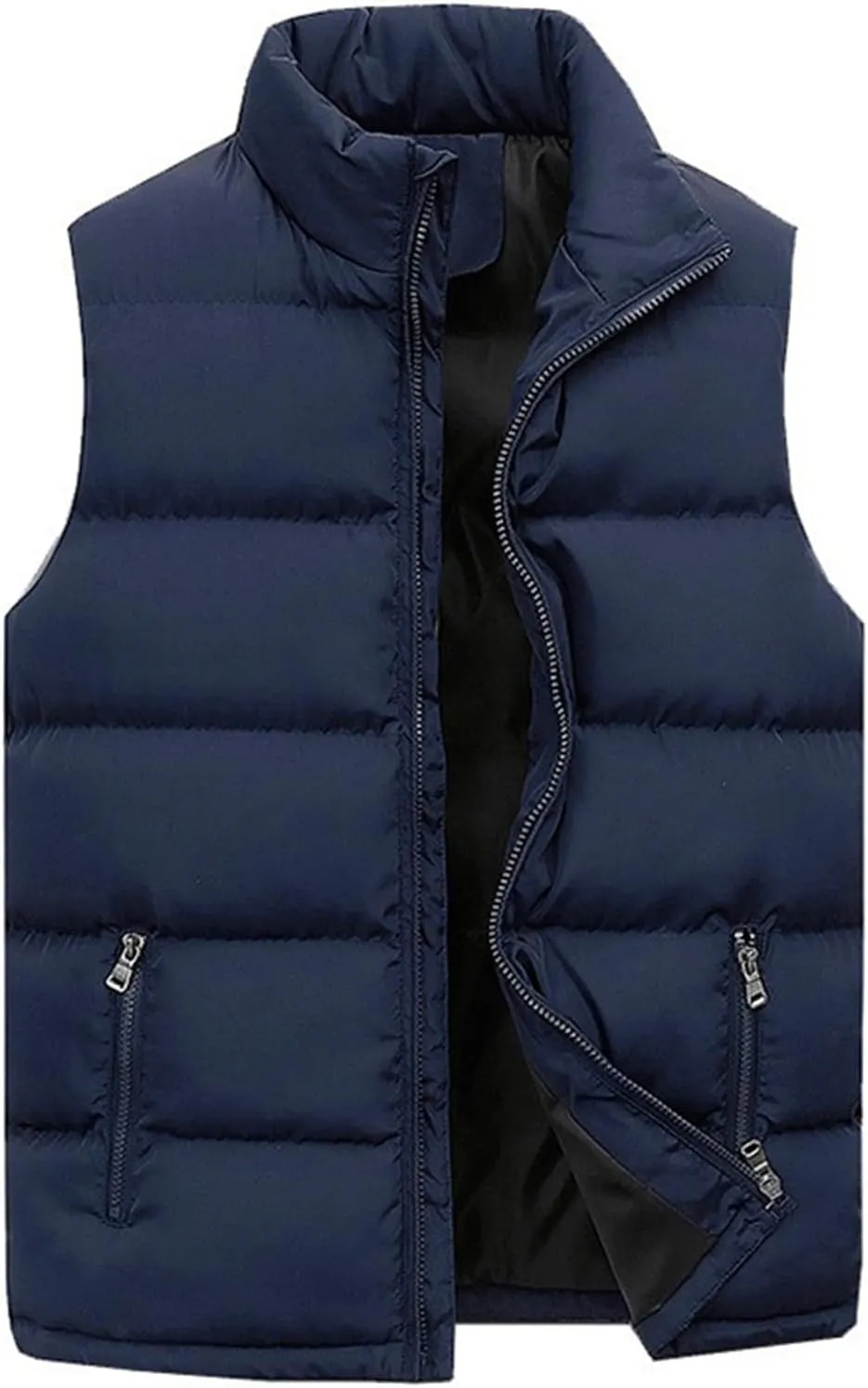 Men's Sleeveless Quilted Jacket Vest Thickened Stand Collar Vest Warm Padded Coat Cotton Outdoor Casual Vest