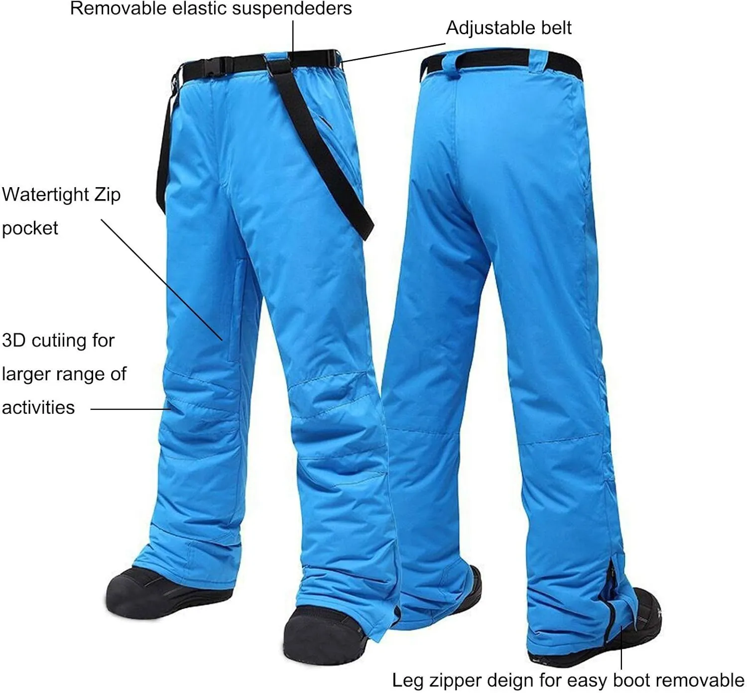 Mens Snow Pants Waterproof Insulated Baggy Snowboard Pants Winter Outdoor Ski Bibs Paired with a Ski Jacket