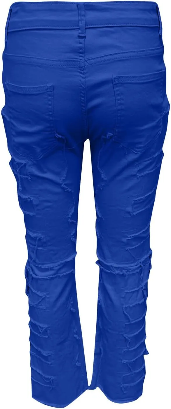 Mens Stacked Slim Fit Ripped Pants Skinny Stretch Distressed Straight Destroyed Fashion Streetwear Hip Hop Trousers