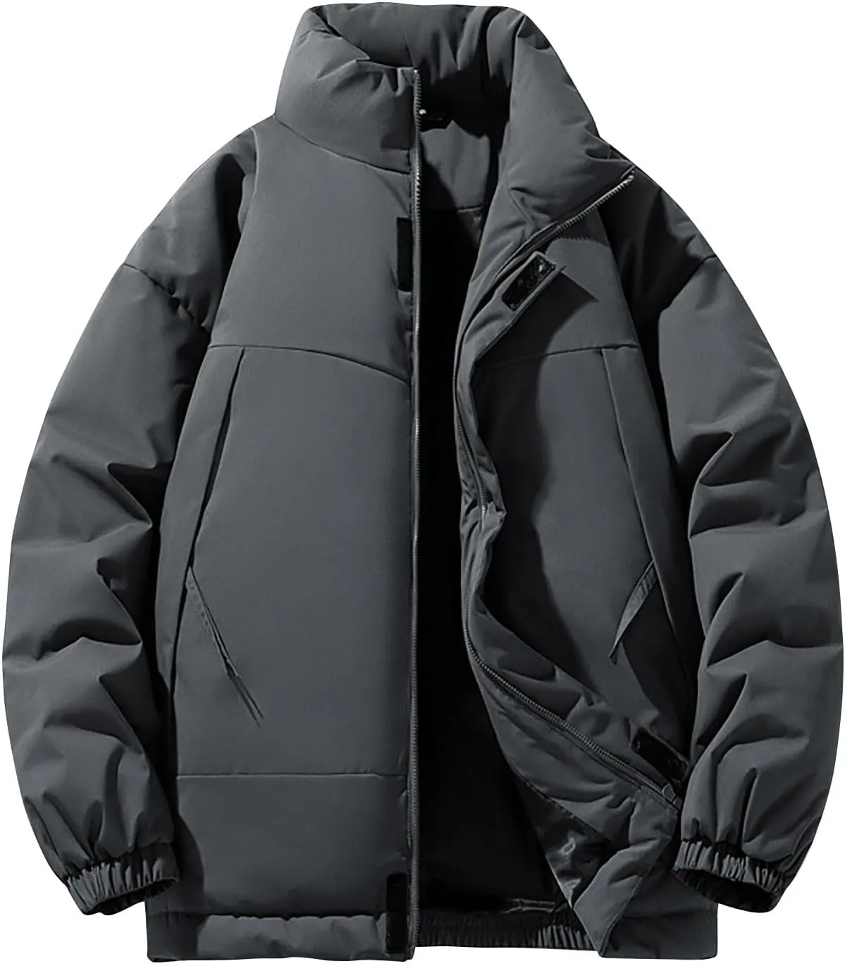 Men's Stand Collar Puffer Jacket Down Winter Coats Cotton Padded Waterproof Outerwear with Pockets