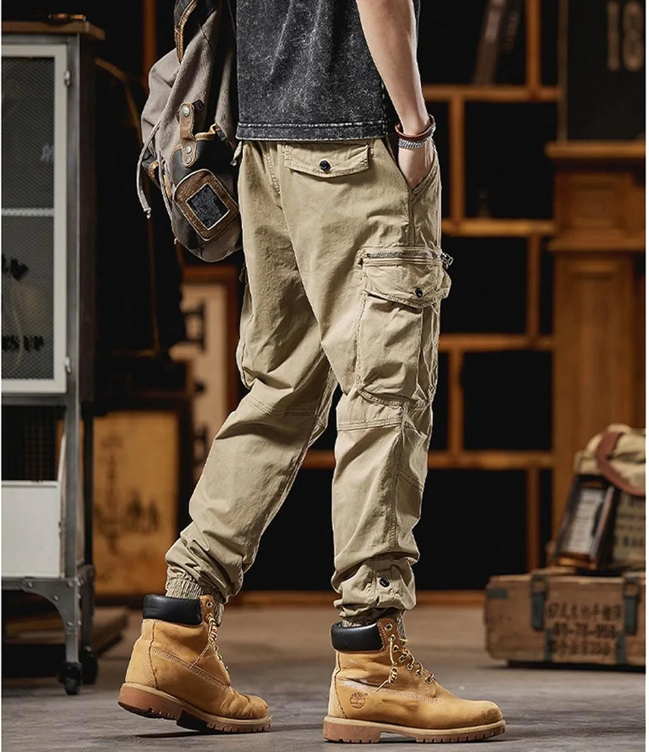 Mens Three Dimensional Large Pocket Casual Cargo Pants Harem Pants Streetwear Joggers Baggy Pants Athletic Pants