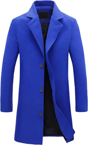 Mens Trench Coat Long Winter Overcoat Cable Knit Tunic Button Up Plain Shawl Overcoat Winter Casual Peacoat Jacket