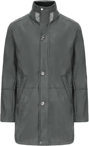 Mens Trench Coat Windbreaker Jackets Lapel Long Sleeve Padded Leather Jacket Vintage Long Pea Coat Winter Warm