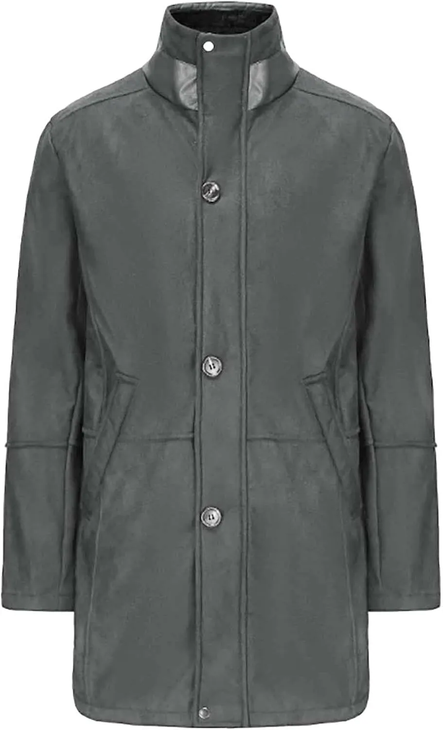 Mens Trench Coat Windbreaker Jackets Lapel Long Sleeve Padded Leather Jacket Vintage Long Pea Coat Winter Warm