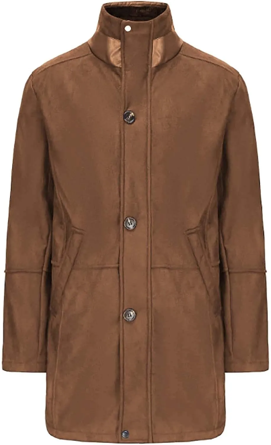 Mens Trench Coat Windbreaker Jackets Lapel Long Sleeve Padded Leather Jacket Vintage Long Pea Coat Winter Warm