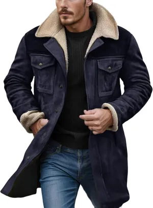Men's Vintage Suede Jacket Faux Leather Jackets Plush Reversed Collar Coats Western Motorcycle Coat Retro Outwear