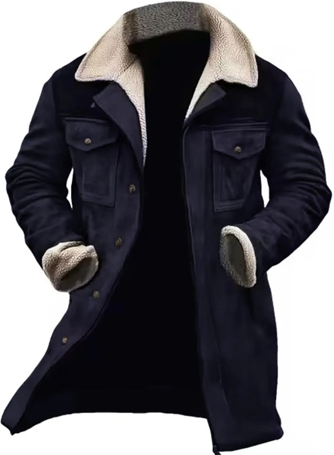 Men's Vintage Suede Jacket Faux Leather Jackets Plush Reversed Collar Coats Western Motorcycle Coat Retro Outwear