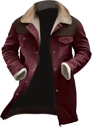 Men's Vintage Suede Jackets Fashion Plush Collar Western Cowboy Coats Distressed Faux Leather Motorcycle Jackets