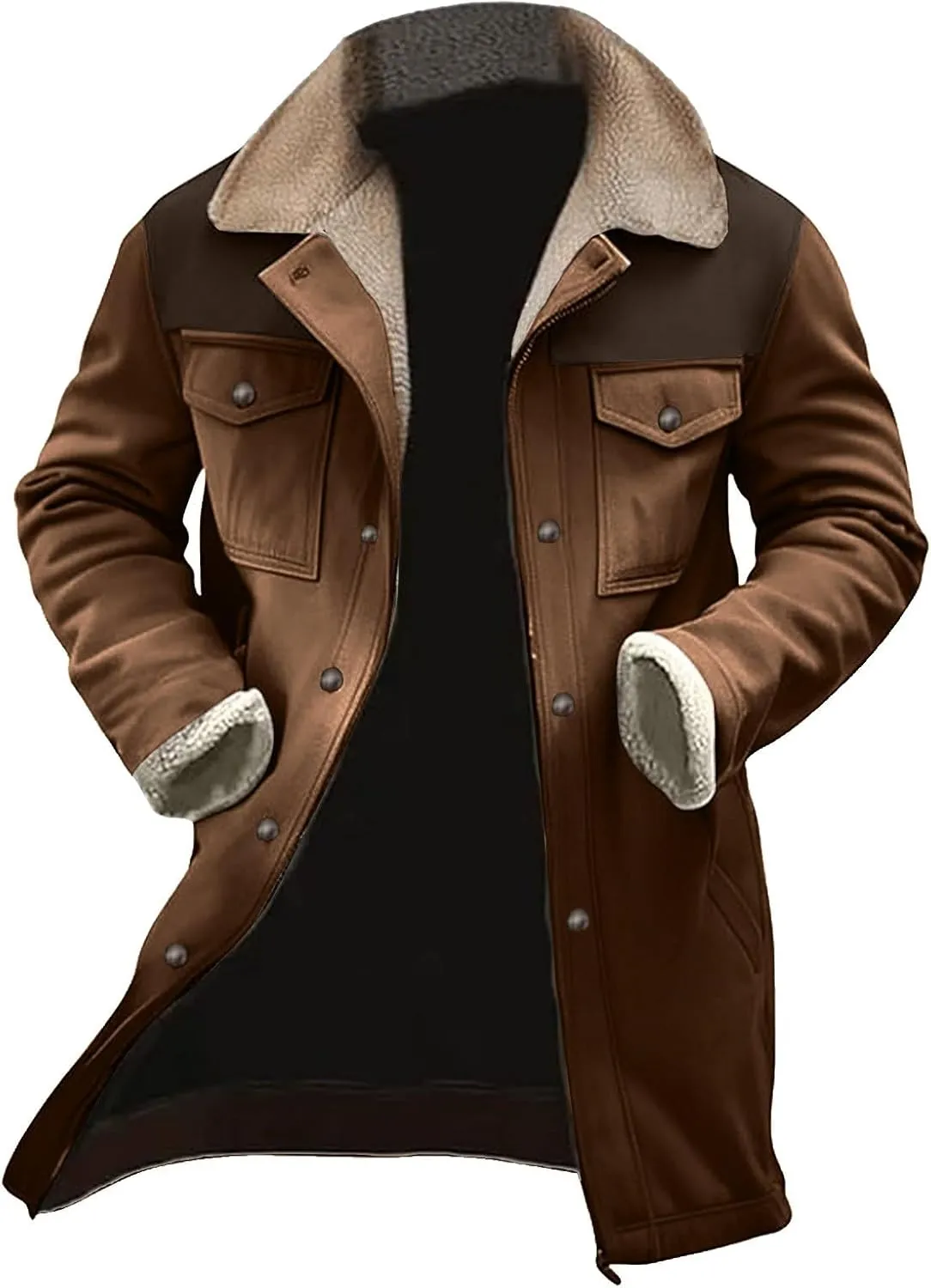 Men's Vintage Suede Jackets Fashion Plush Collar Western Cowboy Coats Distressed Faux Leather Motorcycle Jackets
