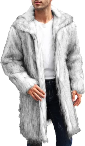 Men's Warm Thick Coat Jacket Faux Fur Fluffy Outwear Cardigan Winter Long Sleeve Overcoat Jacket Long Trench Coats
