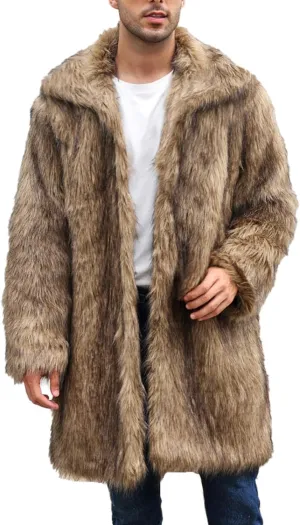 Men's Warm Thick Coat Jacket Faux Fur Fluffy Outwear Cardigan Winter Long Sleeve Overcoat Jacket Long Trench Coats