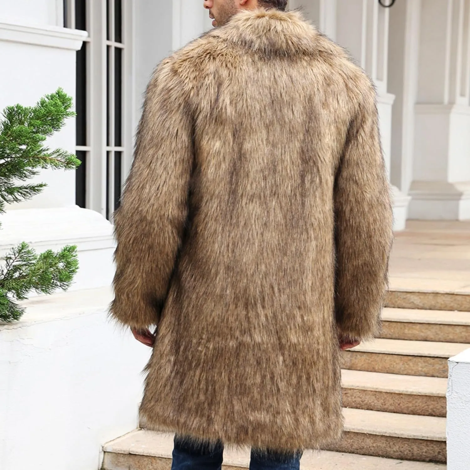 Men's Warm Thick Coat Jacket Faux Fur Fluffy Outwear Cardigan Winter Long Sleeve Overcoat Jacket Long Trench Coats