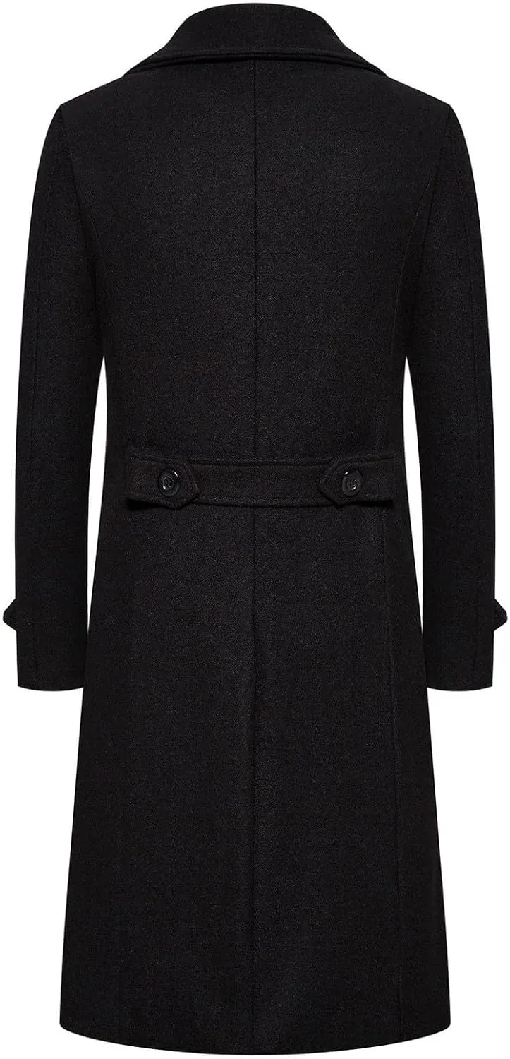 Men's Winter Classic Long Jacket Warm Trench Single Breasted Overcoat with Pockets