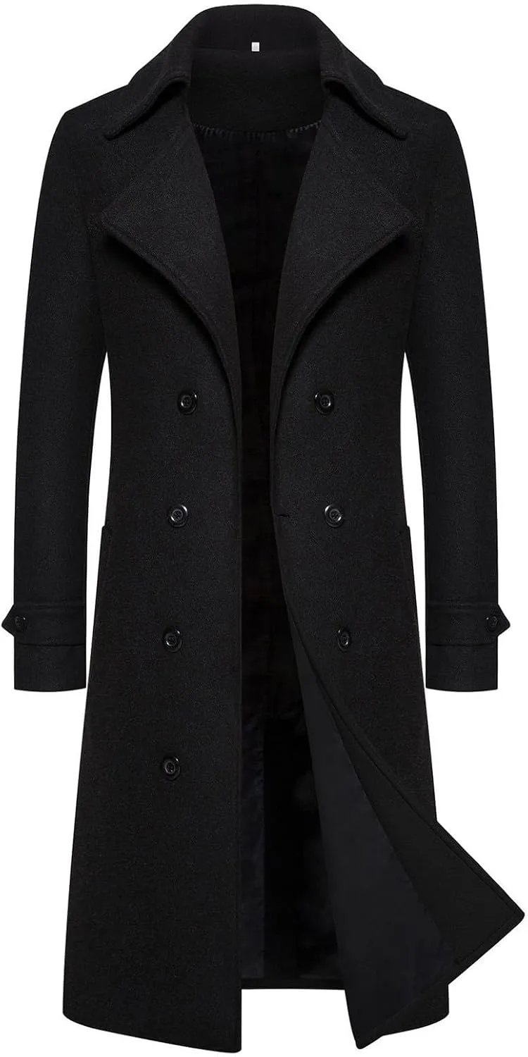 Men's Winter Classic Long Jacket Warm Trench Single Breasted Overcoat with Pockets