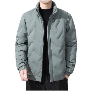 Mens Winter Down Coats Stand Collar Puffer Jacket Cotton Padded Waterproof Outerwear with Pockets