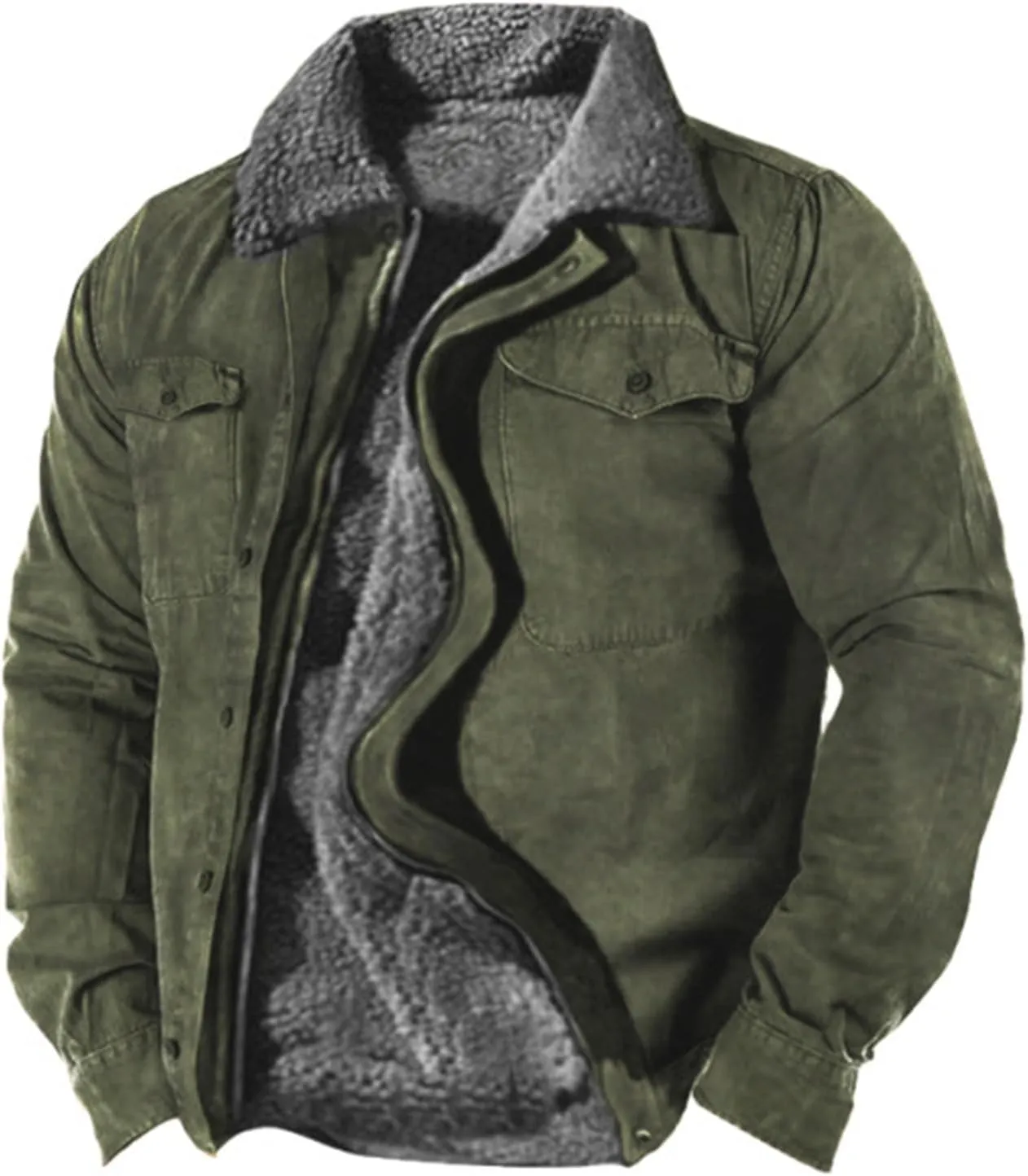 Mens Winter Jacket Big and Tall Fleece Coat Full Zip Bomber Jacket Windbreaker Heavyweight Windproof Sport Coat