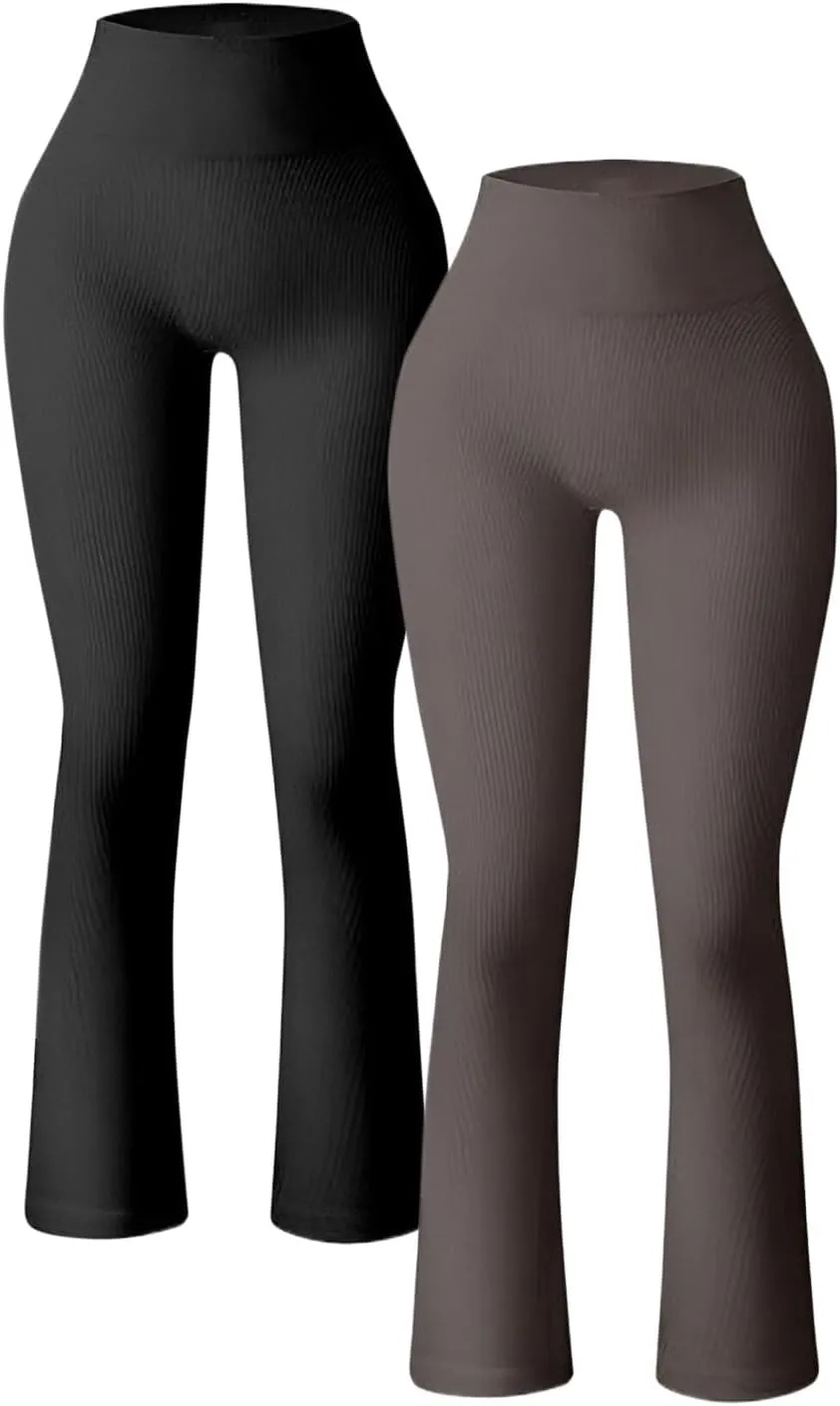 Mens Yoga Pants Loose Pants Ribbed Seamless Workout High Waist Bell Bottoms Flare Leggings Yoga Pants with Side