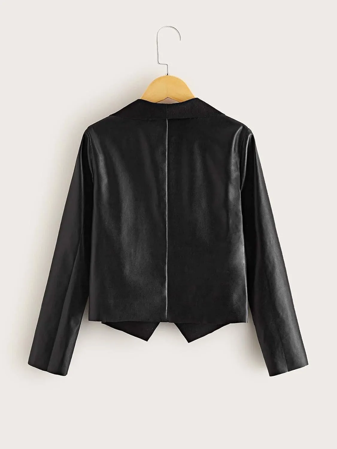 Milumia Girl's Waterfall Collar Faux Leather Jacket Open Front Coat Outerwear