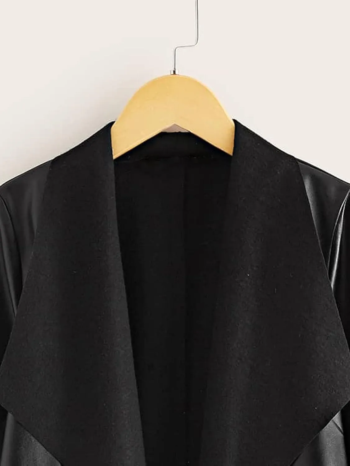Milumia Girl's Waterfall Collar Faux Leather Jacket Open Front Coat Outerwear