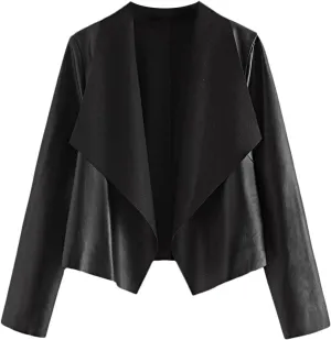 Milumia Girl's Waterfall Collar Faux Leather Jacket Open Front Coat Outerwear
