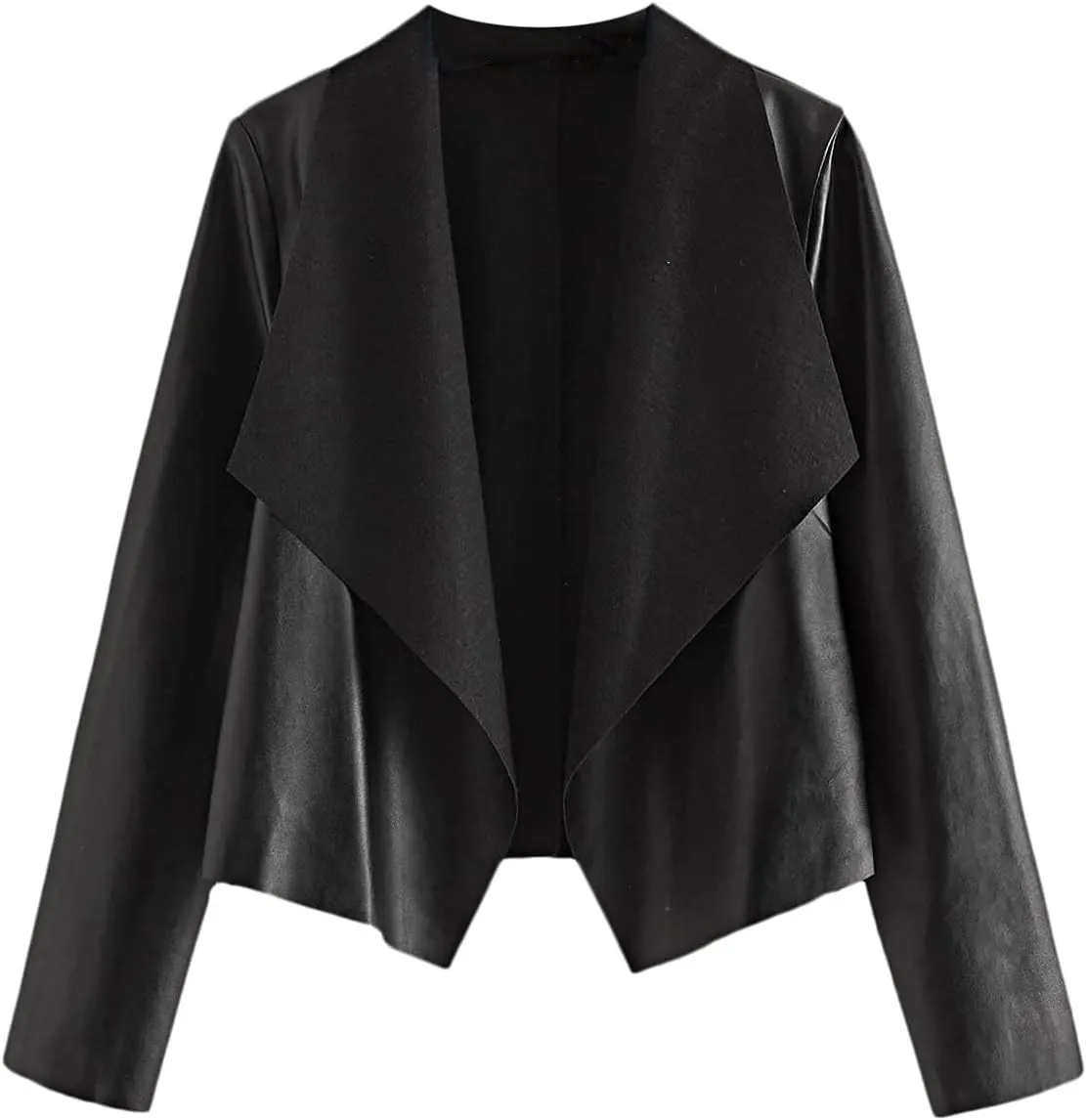 Milumia Girl's Waterfall Collar Faux Leather Jacket Open Front Coat Outerwear