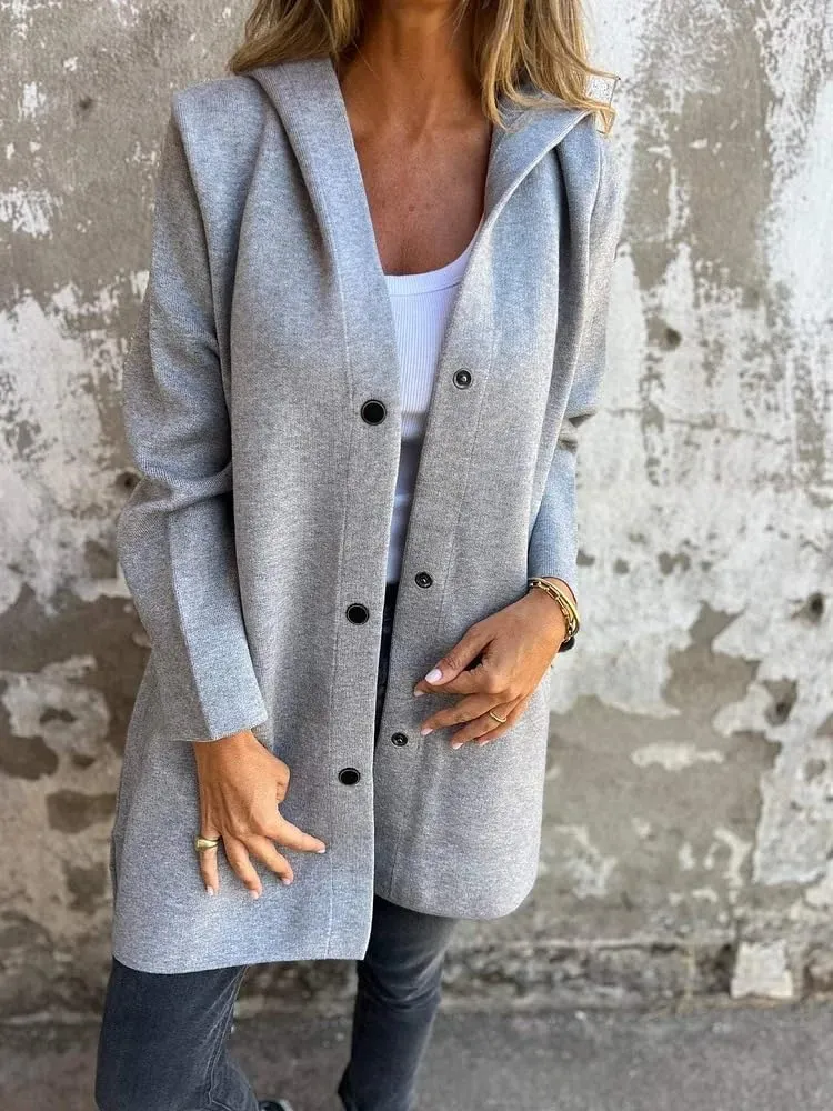 Mmoneyake Casual Jackets for Women Lapel Single Breasted Hooded Jacket Fall Trench Coat Long Sleeve Button Down Shirt Shacket