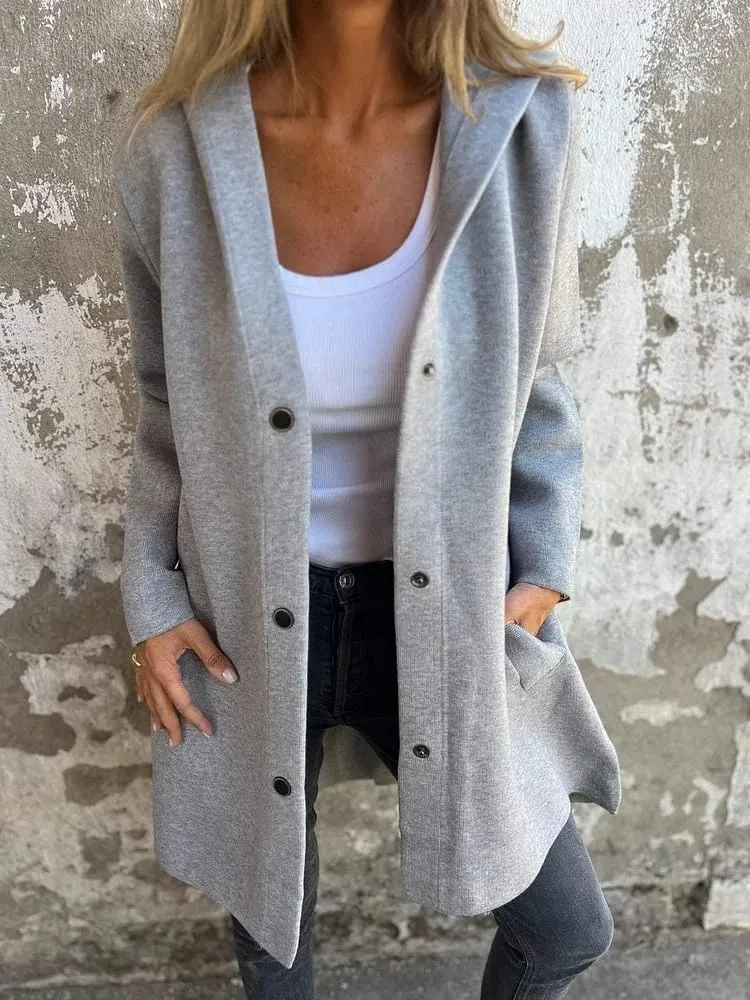 Mmoneyake Casual Jackets for Women Lapel Single Breasted Hooded Jacket Fall Trench Coat Long Sleeve Button Down Shirt Shacket