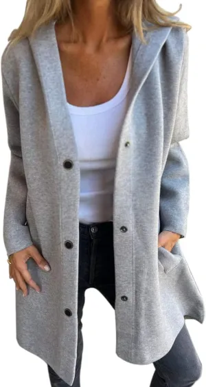 Mmoneyake Casual Jackets for Women Lapel Single Breasted Hooded Jacket Fall Trench Coat Long Sleeve Button Down Shirt Shacket