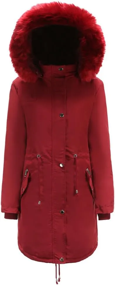 NALoRa Women'S Cotton Jacket Fleece Jacket Medium-Length Hooded Cotton Jacket Warm Padded Coat