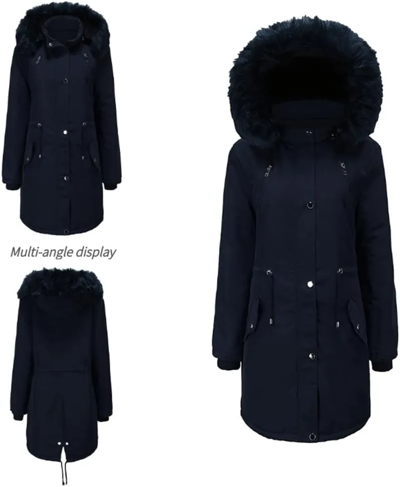 NALoRa Women'S Mid-Length Hooded Removable Winter Warm Padded Coat Cotton Jacket