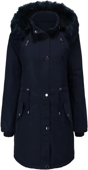 NALoRa Women'S Mid-Length Hooded Removable Winter Warm Padded Coat Cotton Jacket