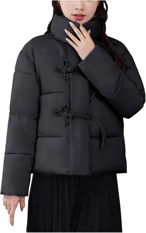 NATHGAM Women Short Puffer Down Jackets Cute Warm Winter Stand Collar Bread Jacket Fashion Casual Loose Cotton Padded Jacket