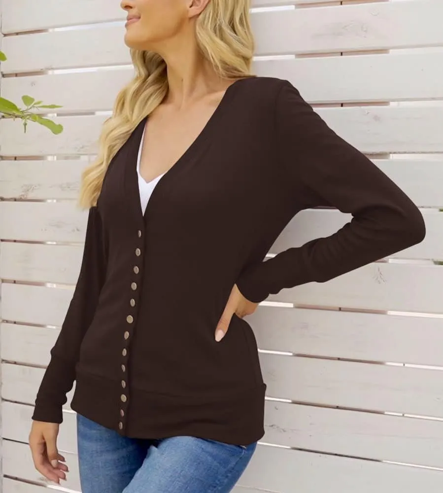 NENONA Women's Long Sleeve Lightweight Cardigans Open Front Button Down Basic Soft Outwear