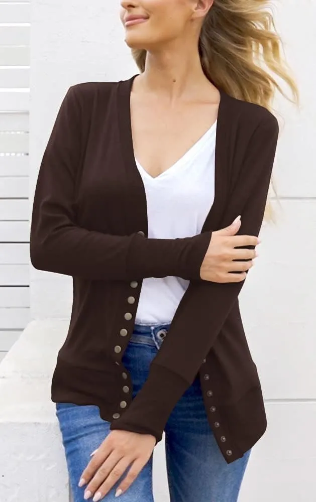 NENONA Women's Long Sleeve Lightweight Cardigans Open Front Button Down Basic Soft Outwear