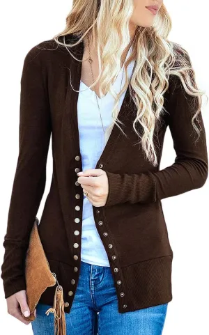 NENONA Women's Long Sleeve Lightweight Cardigans Open Front Button Down Basic Soft Outwear