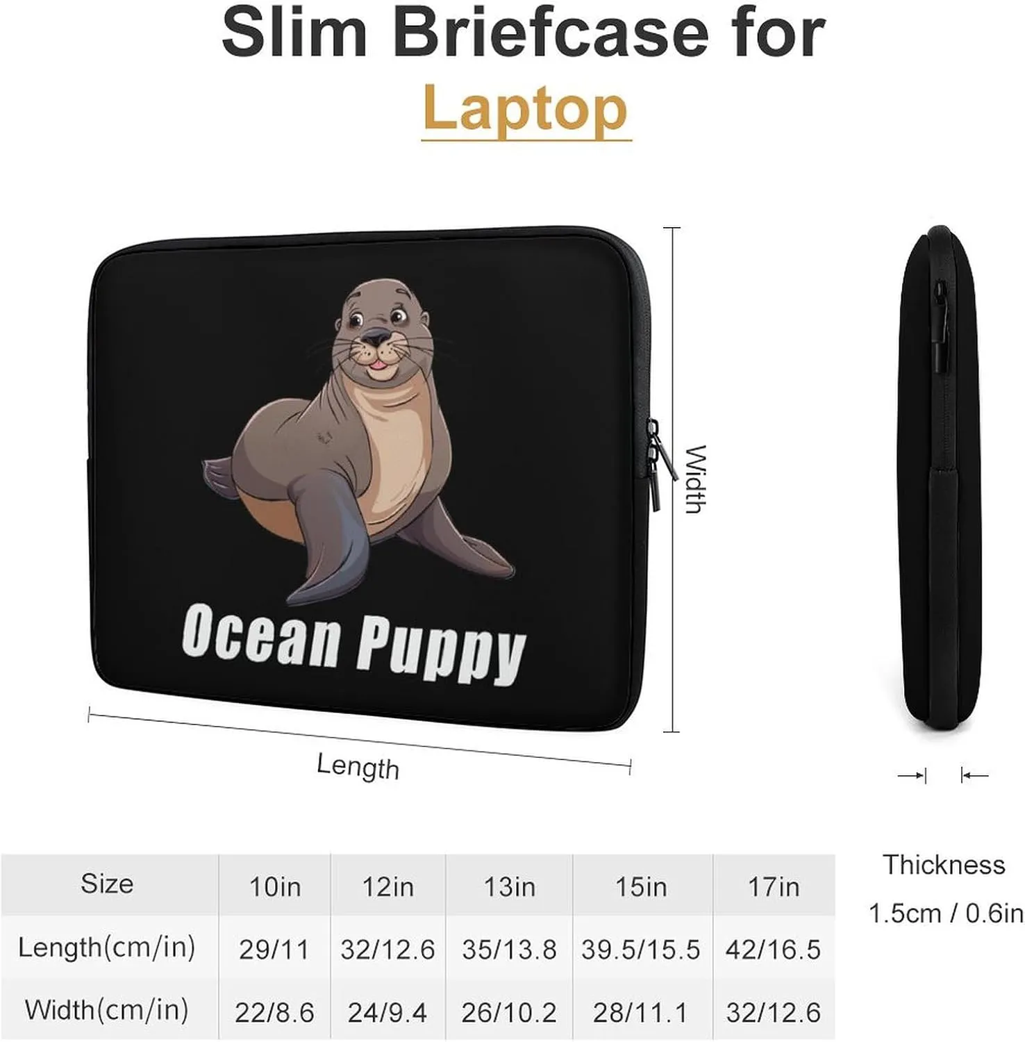 Ocean Puppy Seal Laptop Case Sleeve Bag 12inch Durable Shockproof Protective Computer Carrying Cover Briefcase