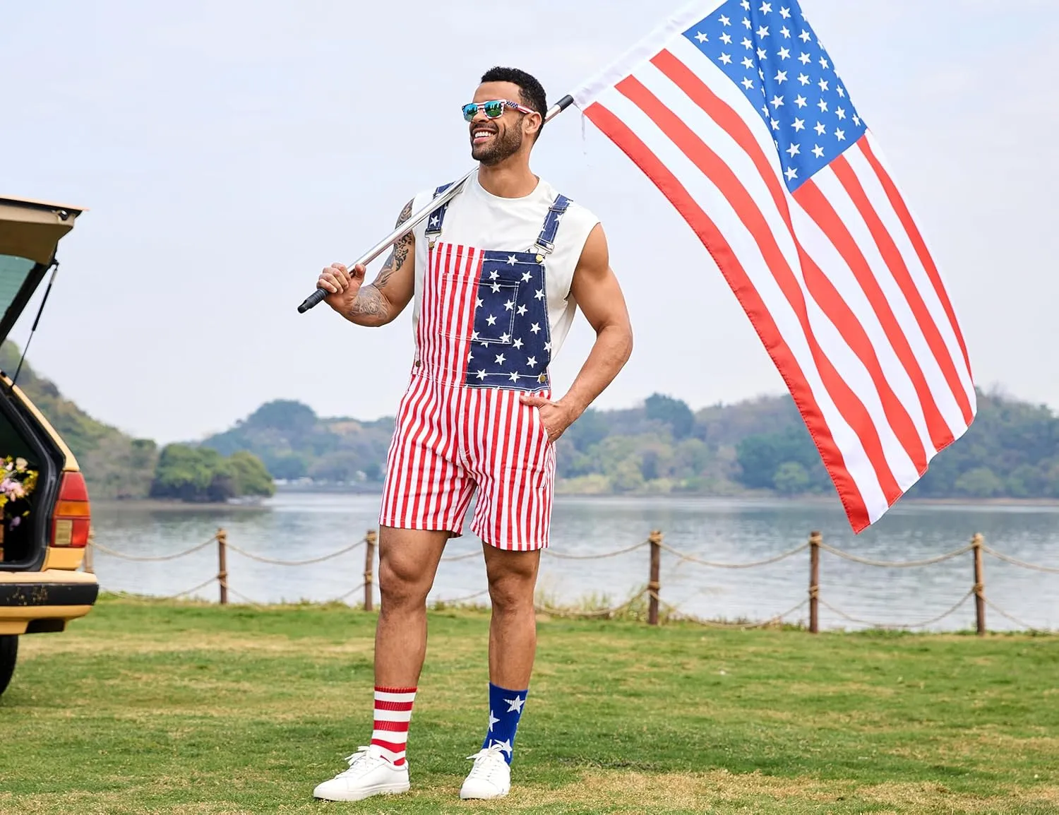 OeyFnbmO Festival Bib Overalls for Men Shorts Jumpsuit Adjustable Straps Coveralls with Zipper