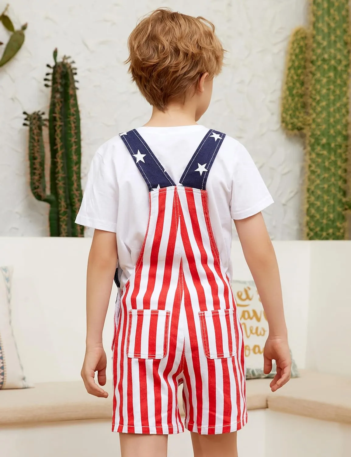 OeyFnbmO Kids 4th of July Outfit Boy American Flag Overall Girl Stretch Denim Jumpsuit USA Shorts with Zipper Fly