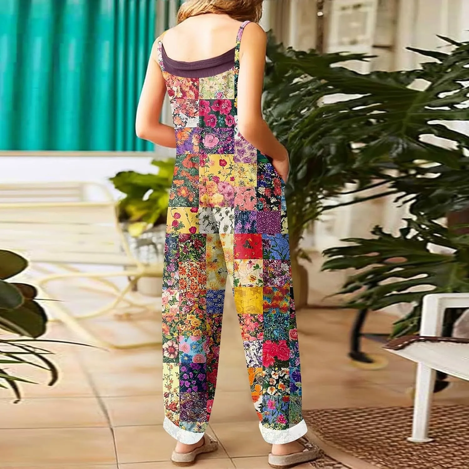 OIOLOYJM Summer Plus Size Floral Boho Bib Cotton Linen Overalls for Women 2025 Hippie Jumpsuits Print Spaghetti Strap Rompers