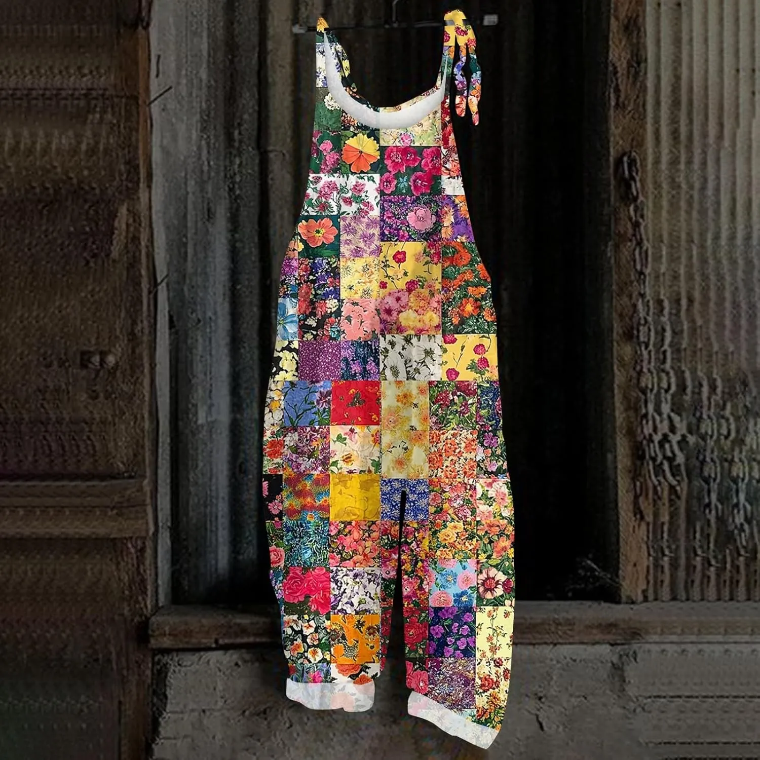 OIOLOYJM Summer Plus Size Floral Boho Bib Cotton Linen Overalls for Women 2025 Hippie Jumpsuits Print Spaghetti Strap Rompers