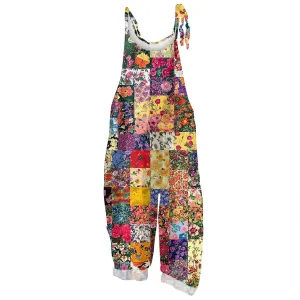 OIOLOYJM Summer Plus Size Floral Boho Bib Cotton Linen Overalls for Women 2025 Hippie Jumpsuits Print Spaghetti Strap Rompers