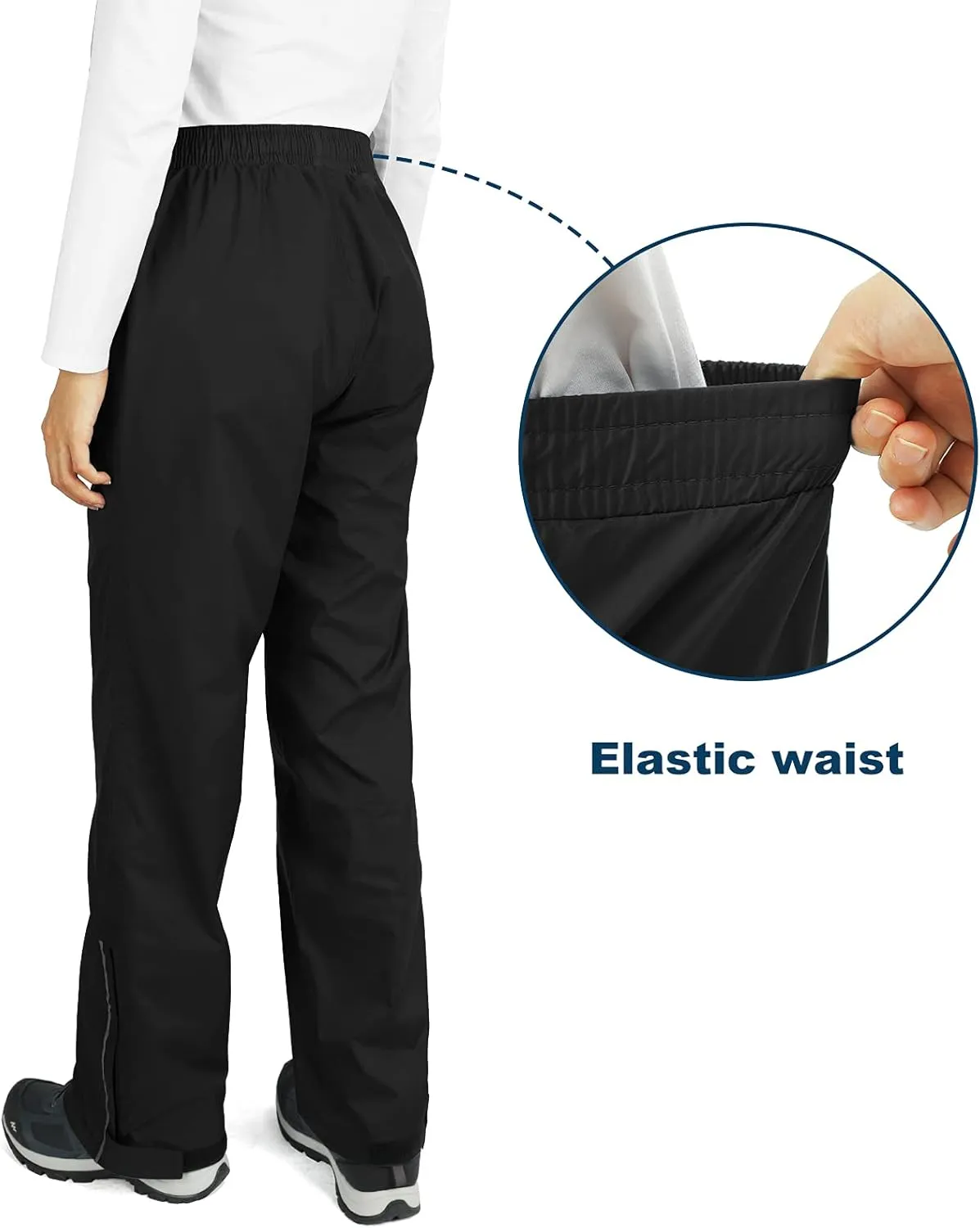 Outdoor Ventures Women's Rain Pants Packable Waterproof Hiking Pants Windproof Breathable Outdoor Rain Over Pants