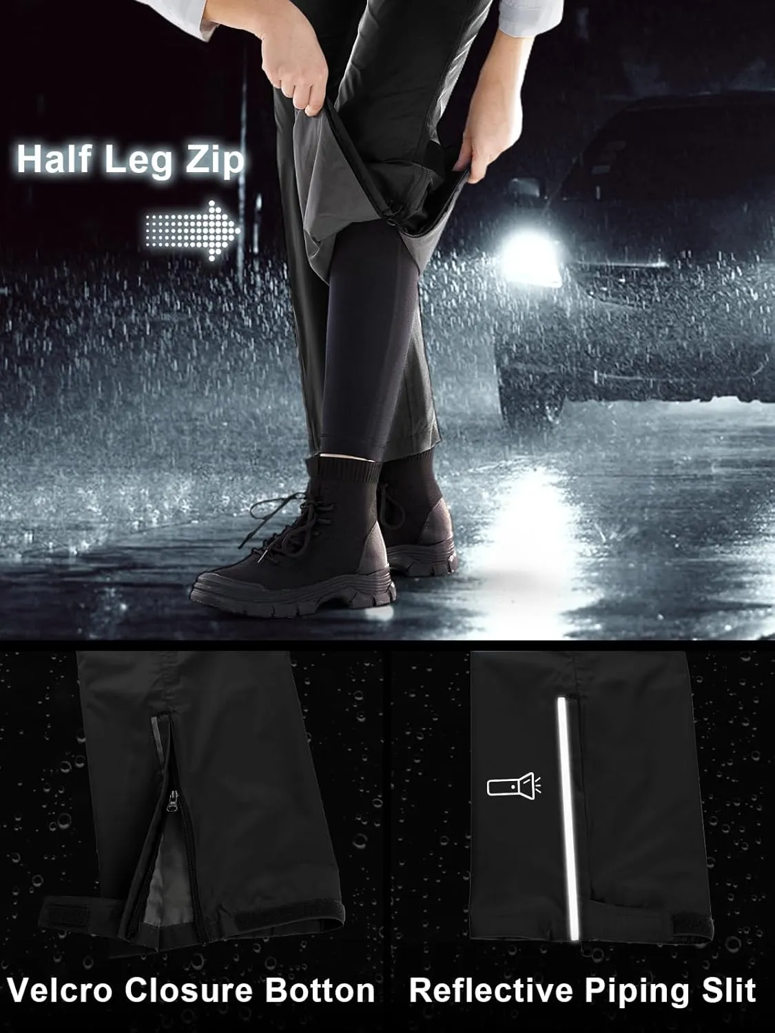 Outdoor Ventures Women's Rain Pants Packable Waterproof Hiking Pants Windproof Breathable Outdoor Rain Over Pants
