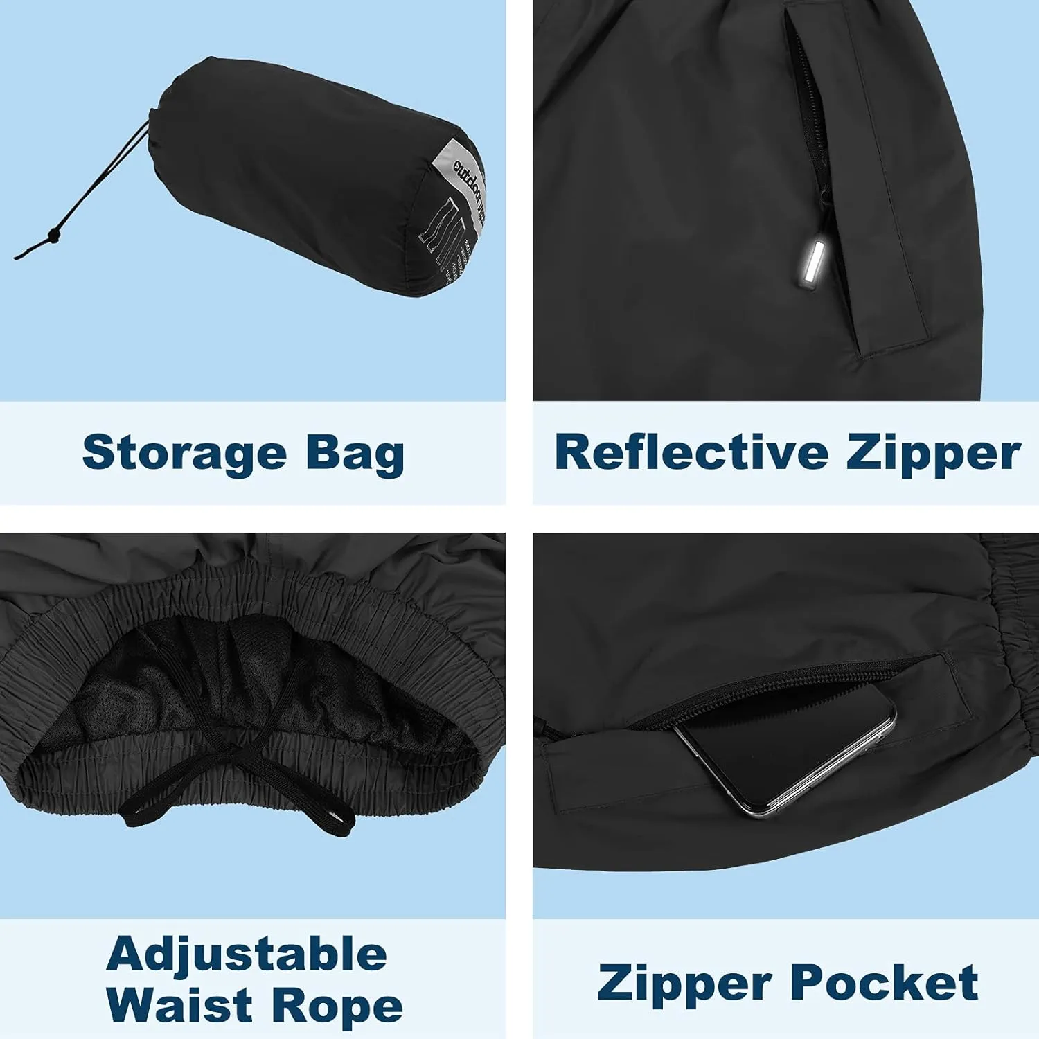 Outdoor Ventures Women's Rain Pants Packable Waterproof Hiking Pants Windproof Breathable Outdoor Rain Over Pants