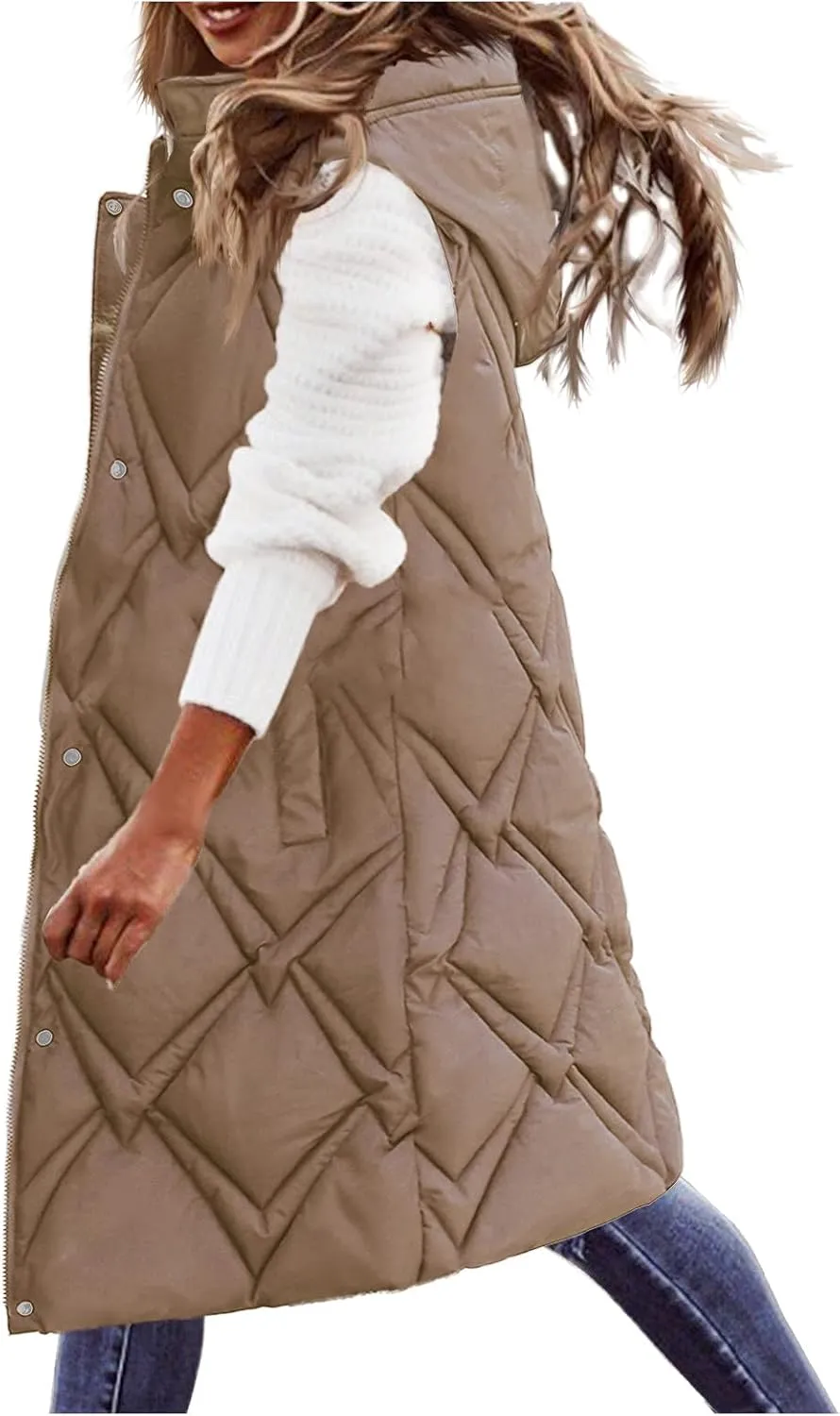 Outdoor With Hood Sleeveless Jacket With Pockets Down Women's Winter Long Warm Popcorn Cardigans for Women