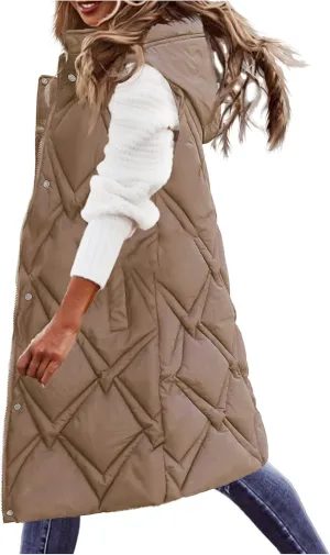 Outdoor With Hood Sleeveless Jacket With Pockets Down Women's Winter Long Warm Popcorn Cardigans for Women